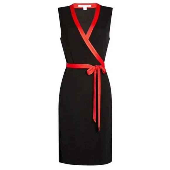 Diane Von Furstenberg Valena Wrap Dress size 4 black & red sleeveless DVF - Picture 1 of 10